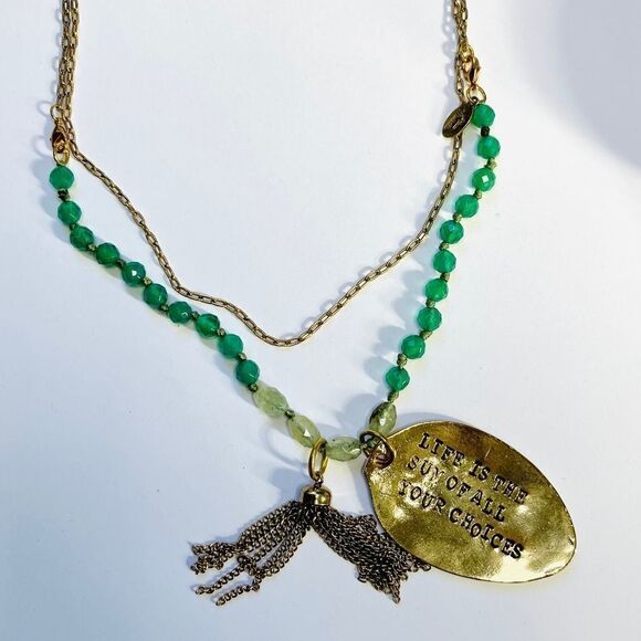 Convertible green onyx and prehnite hand stamped necklace. - Picture 2 of 7